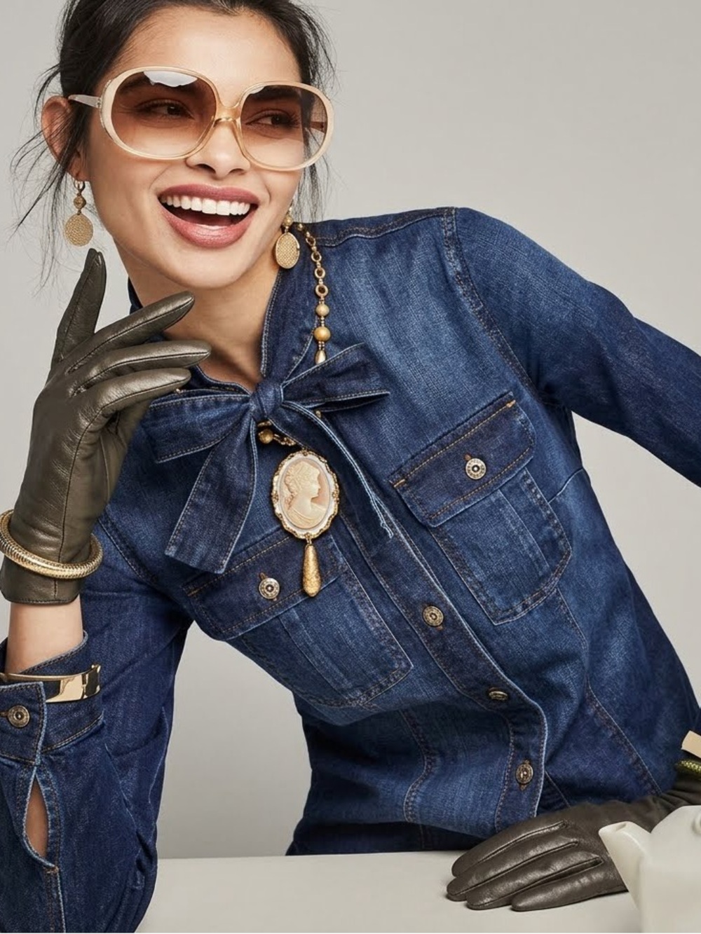 CAbi Dark Blue Denim Button-Front Shirt